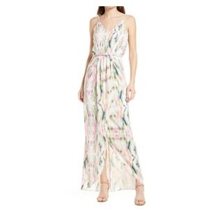 NWT Chelsea28 Pink Spring Canvas Abstract Print V-Neck Maxi Dress M